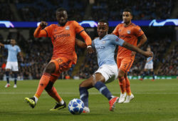 4.07730243 September 19, 2018 - Manchester, United Kingdom - Manchester City''s Raheem Sterling (C) battles for the ball with Lyon''s Tanguy Ndombele during the UEFA Champions League Group F match at the Etihad Stadium, Manchester. Picture date 19th September 2018. Picture credit should read: Andrew Yates/Sportimage/Cal Sport Media/Sipa USA(Credit Image: © Andrew Yates/CSM/Sipa USA) 
IBL