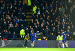 Chelsea fans react during the match