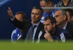 Chelsea Manager Jose Mourinho and Assistant Steve Clarke looking concerned.