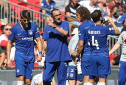 Chelsea Manager Maurizio Sarri, David Luiz of Chelsea and Cesc Fabregas of Chelsea during the FA Community Shield match at Wembley Stadium, London. Picture date 5th August 2018. Picture credit should read: Charlie Forgham-Bailey/Sportimage PUBLICATIONxNOTxINxUK
