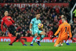 Manchester United ManU s David de Gea saves a shot from Pierre-Emerick Aubameyang of Arsenal during the Premier League match at Old Trafford, Manchester. Picture date: 5th December 2018. Picture credit should read: Matt McNulty/Sportimage PUBLICATIONxNOTxINxUK SPI_93_MM_MANU_ARSE.JPG