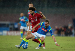 4.07743751 3rd October 2018, Stadio San Paolo, Naples, Italy; UEFA Champions League football, Napoli versus Liverpool; Mohamed Salah of Liverpool is challenged by Fabian Ruiz of Napoli (Photo by Giampiero Sposito/Pacific Press/Sipa USA) 
IBL