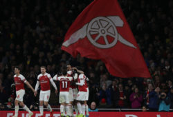 Pierre-Emerick Aubameyang of Arsenal celebrates scoring the third goal