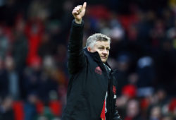 Manchester United caretaker manager Ole Gunnar Solskjaer thanks the fans at the end of the game