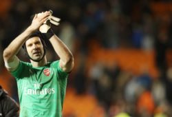 Goalkeeper Petr Cech of Arsenal applauds the fans at the end of the match
