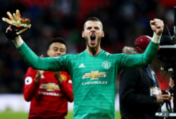 David De Gea of Manchester United celebrates at full time.