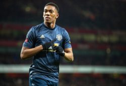 Football - 2018 / 2019 FA Cup - Fourth Round: Arsenal vs. Manchester United ManU Anthony Martial (Manchester United) points to his club crest after scoring as he turns away in celebration at The Emirates Stadium. COLORSPORT/DANIEL BEARHAM PUBLICATIONxNOTxINxUK csp_ars_manu_250119_