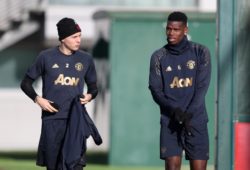 Paul Pogba of Manchester United and Victor Lindelof arrive for training