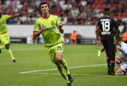 CSKA's Roman Eremenko celebrates after scoring his side's second goal during the Champions League Group E soccer match between Bayer Leverkusen and CSKA Moscow in Leverkusen, Germany, Wednesday, Sept. 14, 2016. (AP Photo/Martin Meissner)