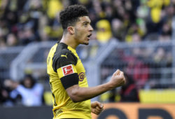 Dortmund's Jadon Sancho reacts after he scored the opening goal during the German Bundesliga soccer match between Borussia Dortmund and TSG 1899 Hoffenheim in Dortmund, Germany, Saturday, Feb. 9, 2019. (AP Photo/Martin Meissner)