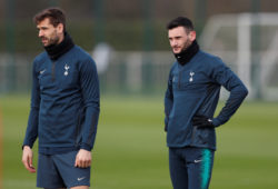 Soccer Football - Champions League - Tottenham Hotspur Training - Tottenham Hotspur Training Centre, London, Britain - February 12, 2019   Tottenham's Hugo Lloris and Fernando Llorente during training   Action Images via Reuters/Matthew Childs