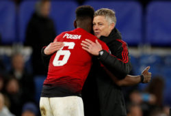 FILE PHOTO: Soccer Football - FA Cup Fifth Round - Chelsea v Manchester United - Stamford Bridge, London, Britain - February 18, 2019  Manchester United interim manager Ole Gunnar Solskjaer embraces Paul Pogba at the end of the match   Action Images via Reuters/John Sibley/File Photo