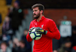 Soccer Football - Premier League - Fulham v Liverpool - Craven Cottage, London, Britain - March 17, 2019  Liverpool's Alisson during the warm up before the match     Action Images via Reuters/Andrew Couldridge  EDITORIAL USE ONLY. No use with unauthorized audio, video, data, fixture lists, club/league logos or "live" services. Online in-match use limited to 75 images, no video emulation. No use in betting, games or single club/league/player publications.  Please contact your account representative for further details.