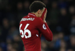 Trent Alexander-Arnold of Liverpool distraught during the Premier League match at Goodison Park Stadium, Liverpool. Picture date: 3rd March 2019. Picture credit should read: Andrew Yates/Sportimage PUBLICATIONxNOTxINxUK _AY26229.JPG