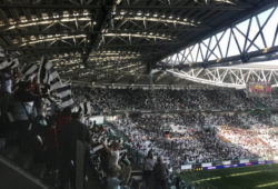 Soccer fans fill the Allianz Stadium, in Turin, Italy, to set a new record attendance for a women's League match, ahead of the match between Juventus and Fiorentina women's teams, Sunday March 24, 2019.  JuventusÄô womenÄôs team played for the first time at the Allianz Stadium on Sunday and a record of over 39,000 people turned out to see the league leaders beat second-place Fiorentina 1-0. (AP Photo/Daniella Matar)