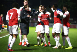 Folarin Balogun of Arsenal celebrate his goal
during FA Youth Fourth Round match between Arsenal and Tottenham Hotspur at Meadow Park Stadium on Janaury 17, 2019 in Borehamwood, United Kingdom. 

 (Photo by Action Foto Sport/NurPhoto/Sipa USA)
