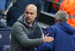 Pep Guardiola of Manchester City and Neil Warnock of Cardiff City during the Premier League match at the Etihad Stadium, Manchester. Picture date: 3rd April 2019. Picture credit should read: James Wilson/Sportimage PUBLICATIONxNOTxINxUK SPI-0014-0022