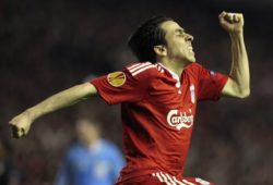 FILE - In this Thursday April 29, 2010, file photo, Liverpool's Yossi Benayoun celebrates after scoring against Atletico Madrid during their Europa League semifinal second leg soccer match at Anfield Stadium, Liverpool, England. Israeli coach Luis Fernandez believes the team can continue its winning streak in the Euro 2012 qualifiers when it plays Croatia on Saturday, despite seeing his squad depleted by injuries to key players. Captain Yossi Benayoun will miss the game with a torn Achilles tendon, while Celtic midfielder Baram Kayal is out of action with a groin injury. (AP Photo/Scott Heppell, File)