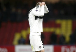 Fulham's Maxime Le Marchand appears dejected after the final whistle of the  English Premier League soccer match against Watford at Vicarage Road, Watford, England, Tuesday, April 2, 2019. Three managers, 24 losses and around $130 million later, Fulham has been relegated from the Premier League. The London club's return to the English top flight will last just one season after its demotion was confirmed with a 4-1 loss at Watford on Tuesday. (Nigel French/PA via AP)