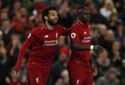 April 26, 2019 - Liverpool, United Kingdom - Sadio Mane of Liverpool (r) celebrates scoring the second goal with Mohamed Salah of Liverpool during the Premier League match at Anfield, Liverpool. Picture date: 26th April 2019. Picture credit should read: Darren Staples/Sportimage.