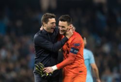 Spurs Manager Mauricio Pochettino & Goalkeeper Hugo Lloris of Spurs at full time during the UEFA Champions League QF 2nd leg match between Manchester City and Tottenham Hotspur at the Etihad Stadium, Manchester, England on 17 April 2019. PUBLICATIONxNOTxINxUK Copyright: xAndyxRowlandx PMI-2761-0011