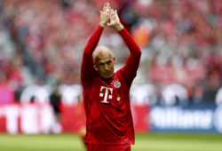 Bayern's Arjen Robben applaudes prior to the German Bundesliga soccer match between FC Bayern Munich and Eintracht Frankfurt in Munich, Germany, Saturday, May 18, 2019. (AP Photo/Matthias Schrader)
