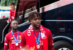 Editorial use only
Mandatory Credit: Photo by Paul Greenwood/BPI/REX (10266588cn)
Divock Origi of Liverpool was his champions League medal
Liverpool FC Victory Parade, UEFA Champions League, Football, Liverpool, UK - 02 Jun 2019