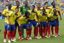 FILE - In this Oct. 11, 2013 file photo, Ecuador national team poses prior to the start the 2014 World Cup qualifying soccer match between Ecuador and Uruguay in Quito, Ecuador. Foreground from left: Jefferson Montero, Juan Carlos Paredes, Antonio Valencia, Enner Valencia and Walter Ayovi. Background from left: Segundo Castillo, Frickson Erazo, Alexander Dominguez, Jorge Guagua, Cristhian Noboa, and Felipe Caicedo.  (AP Photo/Dolores Ochoa, File) - SEE FURTHER WORLD CUP CONTENT AT APIMAGES.COM