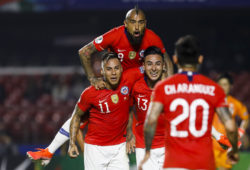 June 17, 2019 - SãO Paulo, Brazil - SÃO PAULO, SP - 17.06.2019: JAPAN VS. CHILE - Pulgar celebrates his goal, the first of Chile during a match between Japan and Chile, valid for the group stage of the 2019 Copa America, held this Monday (17) at the Morumbi Stadium in São Paulo, SP.