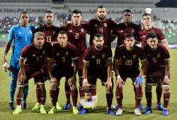 Venezuela's national team players pose for a team photo prior to the international friendly soccer match between Iran and Venezuela at Al Ahli Stadium Doha, Capital of Qatar, November 20, 2018. The match ended with a 1-1 draw. (Xinhua / Nikku) 


 (Photo by Xinhua/Sipa USA)