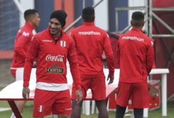Peru's Paolo Guerrero, smiles as he arrives to a practice of the national soccer team ahead the Copa America tournament, in Lima, Peru, Friday, June 7, 2019. (AP Photo/Martin Mejia)