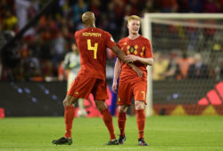 June 11, 2019 - Brussels, Belgium - Belgium's Vincent Kompany and Belgium's Kevin De Bruyne pictured during a soccer game between Belgian national team the Red Devils and Scotland, Tuesday 11 June 2019 in Brussels, an UEFA Euro 2020 qualification game.