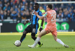 April 28, 2019 - Brugge, Belgium - Club's Marvelous Nakamba and Anderlecht's Sven Kums fight for the ball during a soccer match between Club Brugge and RSC Anderlecht, Sunday 28 April 2019 in Brugge, on day 6 (out of 10) of the Play-off 1 of the 'Jupiler Pro League' Belgian soccer championship.