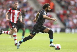 Liverpool's Mohamed Salah in action, during the English Premier League soccer match between Everton and Watford, at Goodison Park, in Liverpool, England,  Saturday, Aug. 17, 2019. (Ian Hodgson/PA via AP)