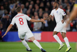 Soccer Football - Euro 2020 Qualifier - Group A - England v Kosovo - St Mary's Stadium, Southampton, Britain - September 10, 2019  England's Raheem Sterling celebrates scoring their first goal with Jordan Henderson   REUTERS/David Klein  X06540