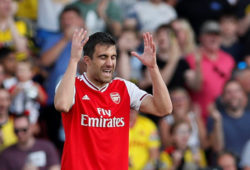 Soccer Football - Premier League - Watford v Arsenal - Vicarage Road, Watford, Britain - September 15, 2019  Arsenal's Sokratis Papastathopoulos looks dejected after conceding their first goal REUTERS/David Klein  EDITORIAL USE ONLY. No use with unauthorized audio, video, data, fixture lists, club/league logos or "live" services. Online in-match use limited to 75 images, no video emulation. No use in betting, games or single club/league/player publications.  Please contact your account representative for further details.  X06540