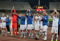 Soccer Football - Euro 2020 Qualifier - Group J - Greece v Finland - OAKA Spiros Louis, Athens, Greece - November 18, 2019  Finland players applaud their fans after the match   REUTERS/Alkis Konstantinidis  X90200