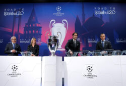 Soccer Football - Champions League - Round of 16 draw - Nyon, Switzerland - December 16, 2019   UEFA General Secretary and Director of Football Giorgio Marchetti, Kelly Smith, Hamit Altintop and UEFA Head of Club Competitions Michael Heselschwerdt during the draw   REUTERS/Denis Balibouse  X90072