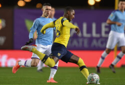 Oxford United v Manchester City Carabao Cup Phil Foden of Manchester City closes down Shandon Baptiste of Oxford United during the Carabao Cup match at the Kassam Stadium, Oxford PUBLICATIONxNOTxINxUKxCHN Copyright: xMartynxHaworthx FIL-13970-0063