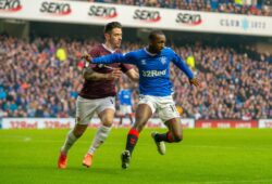 Editorial use only
Mandatory Credit: Photo by Malcolm Mackenzie/ProSports/Shutterstock (10489096bh)
Glen Kamara (#18) of Rangers FC holds off Jamie Walker (#10) of Heart of Midlothian FC during the Ladbrokes Scottish Premiership match between Rangers FC and Heart of Midlothian FC at Ibrox Park, Glasgow
Rangers v Heart of Midlothian, Ladbrokes Scottish Premiership - 01 Dec 2019