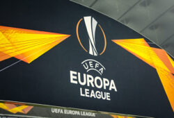 October 24, 2019, Kiev, Kiev, Ukraine: KYIV, UKRAINE - OCTOBER 24, 2019: Official logo UEFA Europa League during the UEFA Europa League football match between FC Dynamo with F.C. Copenhagen in the UEFA Europa League at the Olympic stadium.