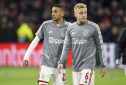 Hakim Ziyech of Ajax and Donny van de Beek of Ajax during the UEFA Champions League Group H match between Ajax Amsterdam and Valencia CF at Johan Cruijff ArenA in Amsterdam, Netherlands on December 10, 2019 (Photo by Andrew SURMA/ SIPA USA)