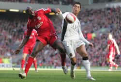 Mandatory Credit: Photo by Back Page Images/REX (8476547bx)
Momo Sissoko of Liverpool and Cristiano Ronaldo of Manchester United
FA Barclays Premiershipliverpool V Manchester United - 03 Mar 2007