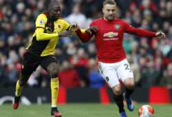February 23, 2020, Manchester, United Kingdom: Luke Shaw of Manchester United challenges Abdoulaye Doucoure of Watford during the Premier League match at Old Trafford, Manchester. Picture date: 23rd February 2020. Picture credit should read: Darren Staples/Sportimage.