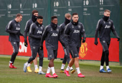 Soccer Football - Europa League - Manchester United Training - Aon Training Complex, Manchester, Britain - February 19, 2020   Manchester United's Fred, Diogo Dalot and teammates during training   Action Images via Reuters/Craig Brough  X03817