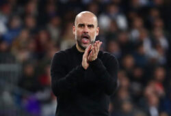 Soccer Football - Champions League - Round of 16 First Leg - Real Madrid v Manchester City - Santiago Bernabeu, Madrid, Spain - February 26, 2020  Manchester City manager Pep Guardiola reacts REUTERS/Sergio Perez  X00213