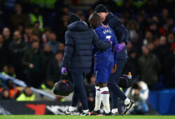 Soccer Football - Premier League - Chelsea v Manchester United - Stamford Bridge, London, Britain - February 17, 2020   Chelsea's N'Golo Kante leaves the pitch with medical staff after sustaining an injury    REUTERS/Hannah McKay    EDITORIAL USE ONLY. No use with unauthorized audio, video, data, fixture lists, club/league logos or "live" services. Online in-match use limited to 75 images, no video emulation. No use in betting, games or single club/league/player publications.  Please contact your account representative for further details.  X03696