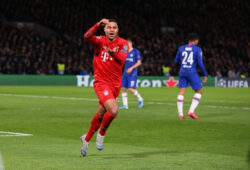 Bayerns Serge Gnabry celebrates after scoring the opening goal during the UEFA Champions League match at Stamford Bridge, London. Picture date: 25th February 2020. Picture credit should read: Paul Terry/Sportimage PUBLICATIONxNOTxINxUK SPI-0516-0051