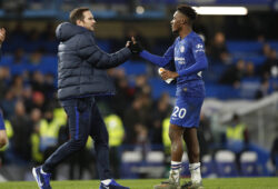 11th January 2020 Stamford Bridge, London, England English Premier League Football, Chelsea versus Burnley Chelsea Manager Frank Lampard congratulating Callum Hudson-Odoi of Chelsea after full time - Strictly Editorial Use Only. No use with unauthorized audio, video, data, fixture lists, club/league logos or live services. Online in-match use limited to 120 images, no video emulation. No use in betting, games or single club/league/player publications PUBLICATIONxINxGERxSUIxAUTxHUNxSWExNORxDENxFINxONLY ActionPlus12202960 JohnxPatrickxFletcher