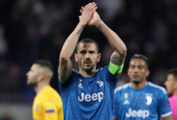 February 26, 2020, Lyon, United Kingdom: Juventus's Italian defender Leonardo Bonucci leads his team mates to applaud the fans after the final whistle of the UEFA Champions League match at the Groupama Stadium, Lyon. Picture date: 26th February 2020. Picture credit should read: Jonathan Moscrop/Sportimage.
